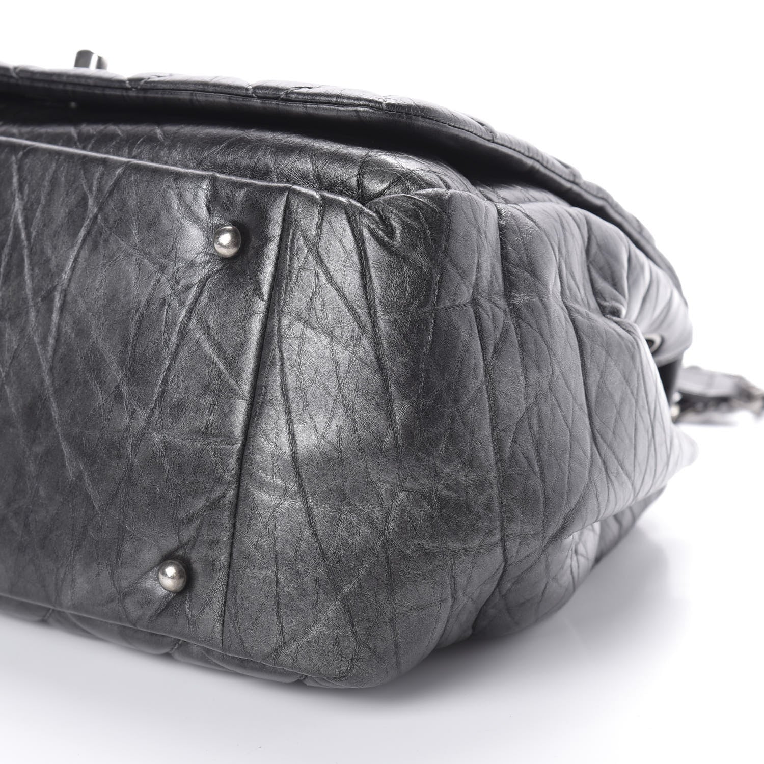 Chanel Metallic Aged Calfskin Quilted Large Pondichery Flap Dark Grey 10 of 10
