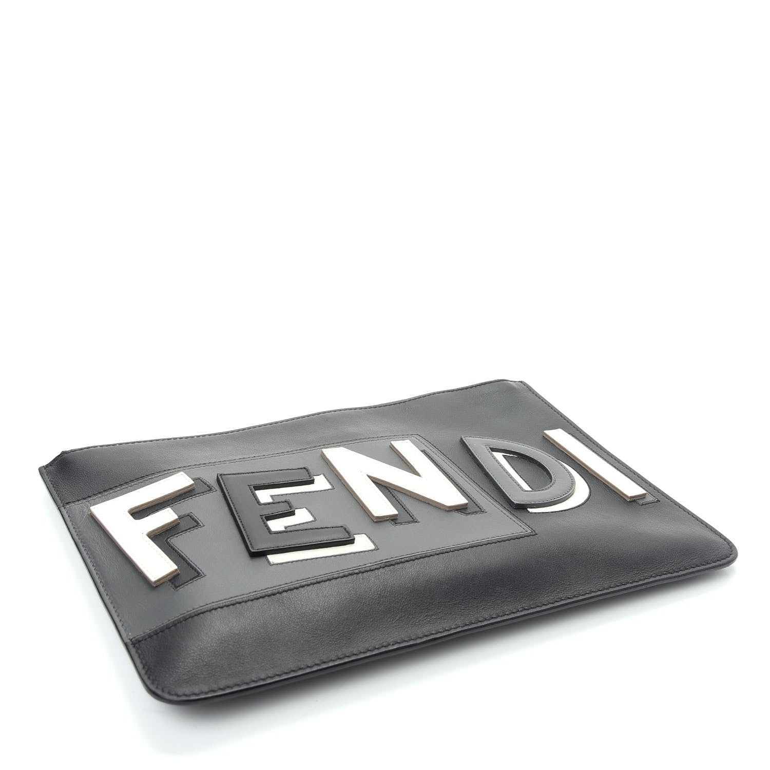 Fendi Vitello Century Shadow Logo Inlay Tri-Color Pouch Black Asfalto Multicolor 4 of 7