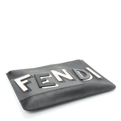 Fendi Vitello Century Shadow Logo Inlay Tri-Color Pouch Black Asfalto Multicolor 4 of 7