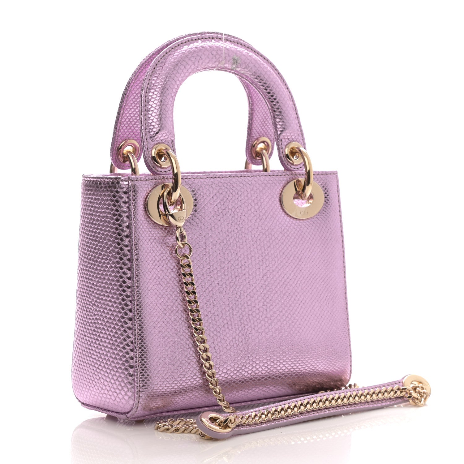 Christian Dior Metallic Snakeskin Mini Lady Dior Pink 2 of 9