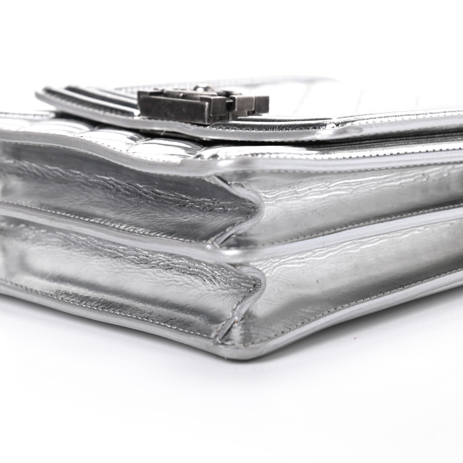 Chanel Metallic Goatskin Quilted North South Boy Flap Silver 7 of 10