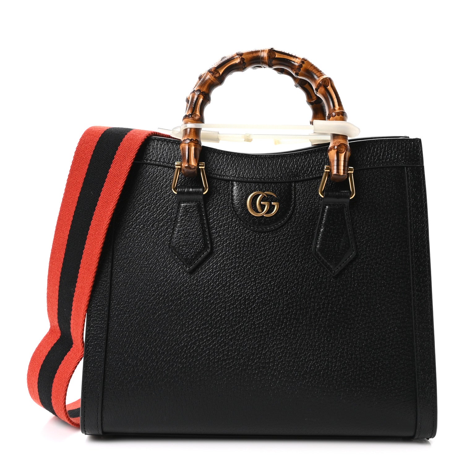 Gucci Textured Dollar Calfskin Web Small Diana Tote Bag Black Dusty Grey 1 of 11