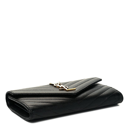 Saint Laurent Grain De Poudre Matelasse Chevron Monogram Flap Wallet Black 4 of 8