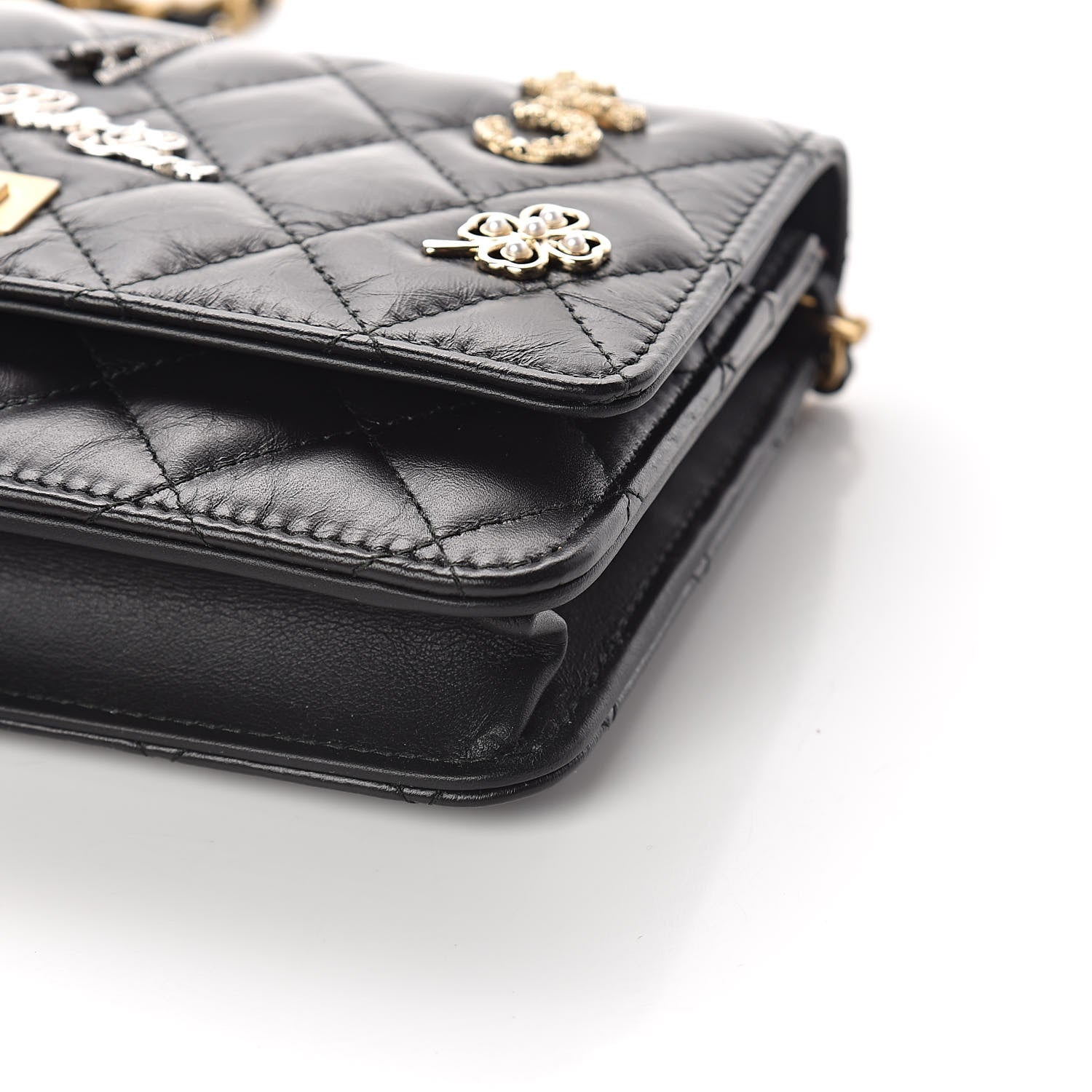 Chanel Aged Calfskin Quilted Lucky Charms 2.55 Reissue Wallet On Chain WOC Black 11 of 12