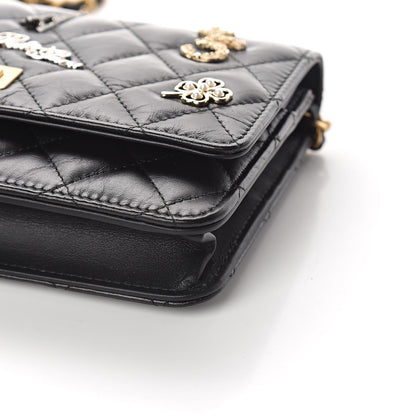 Chanel Aged Calfskin Quilted Lucky Charms 2.55 Reissue Wallet On Chain WOC Black 11 of 12