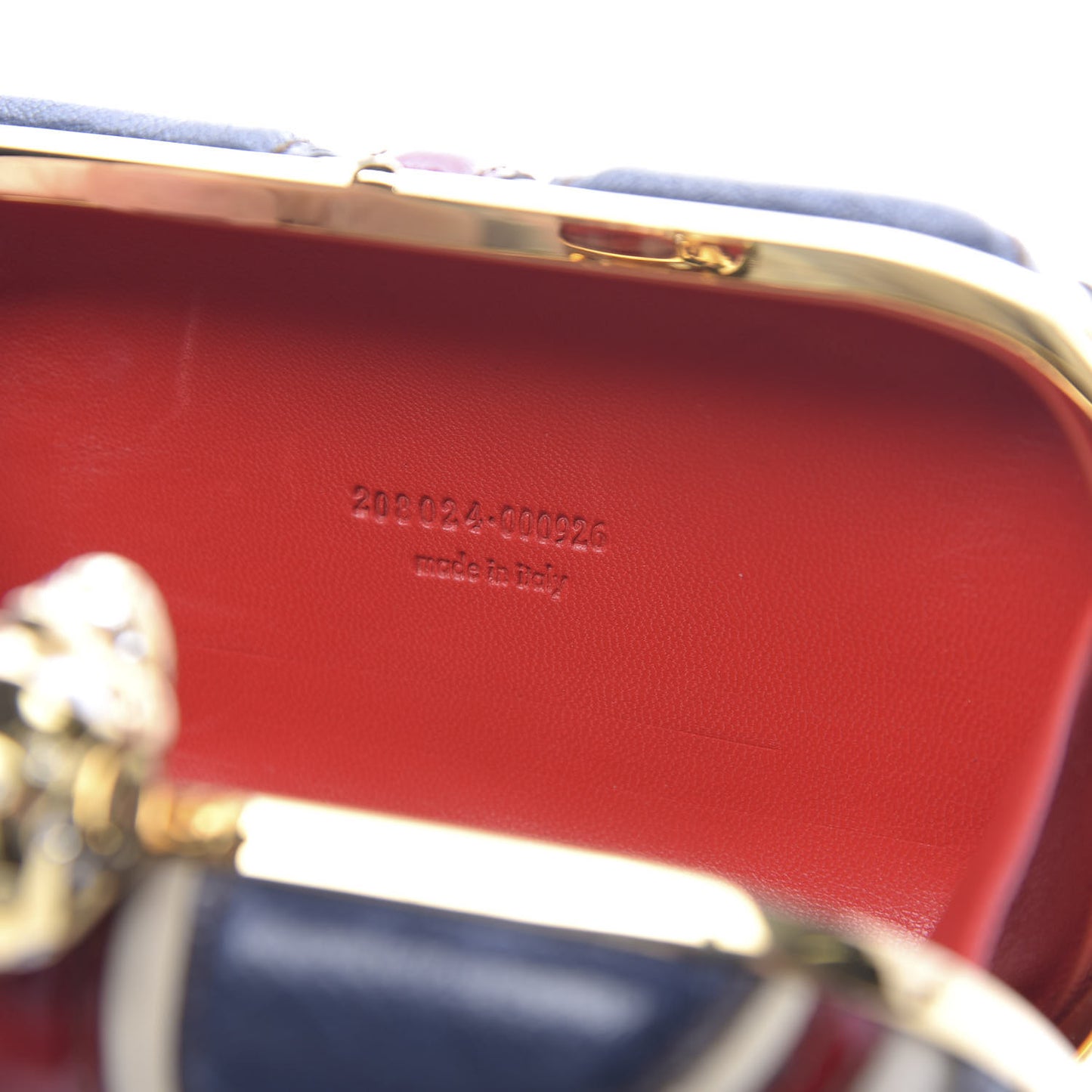 Patent Calfskin Britannia Skull Box Clutch Red Blue