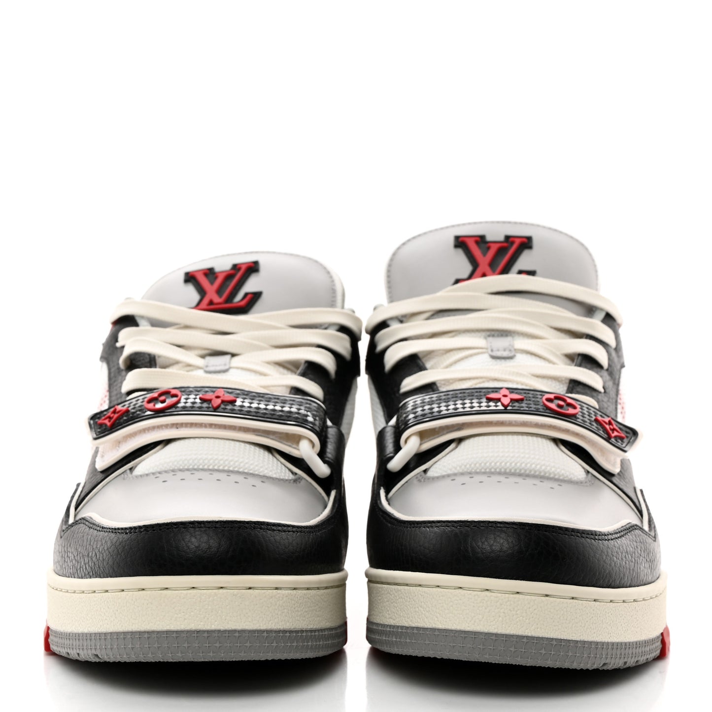 Calfskin Monogram Mens LV Trainer Sneakers 10 Grey Red Black
