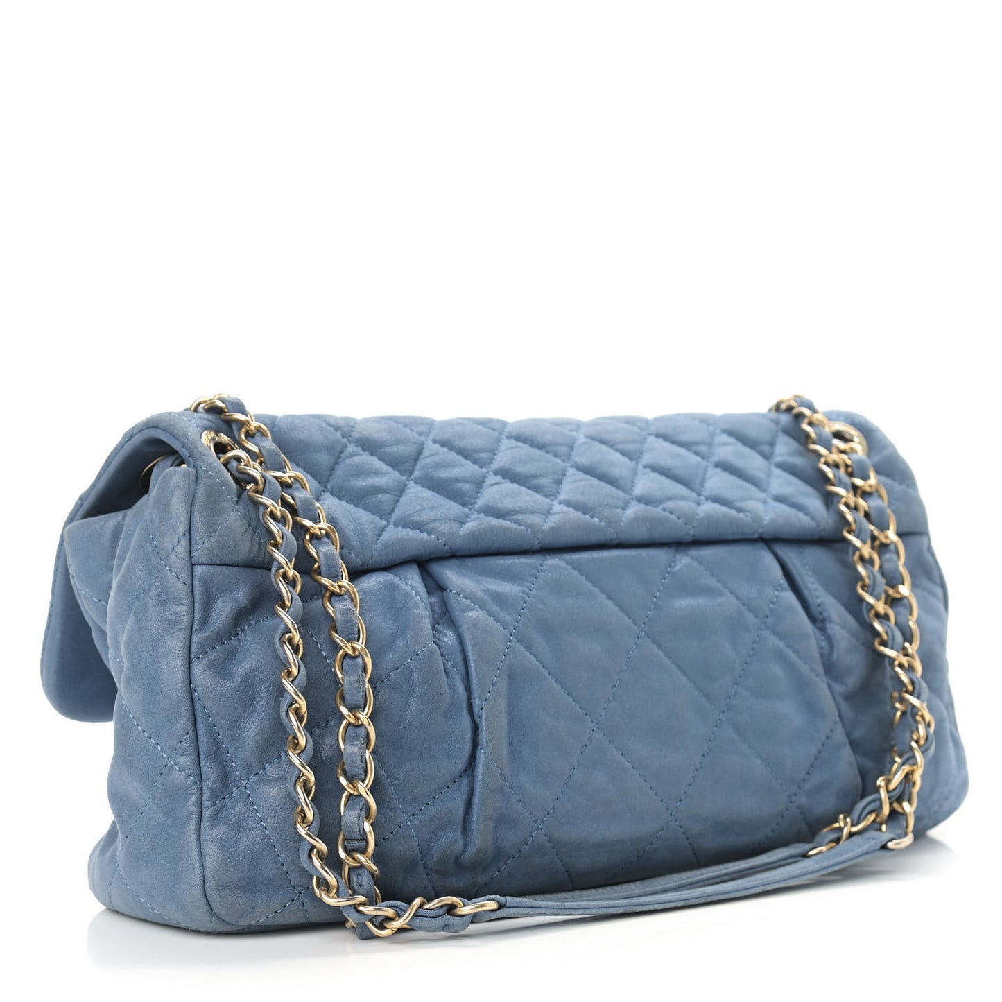 Iridescent Calfskin Large Chic Quilt Flap Dark Blue