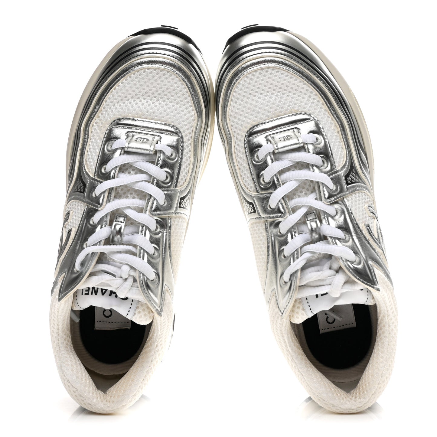 Fabric Laminated Calfskin Stretch CC Sneakers 36 White Silver
