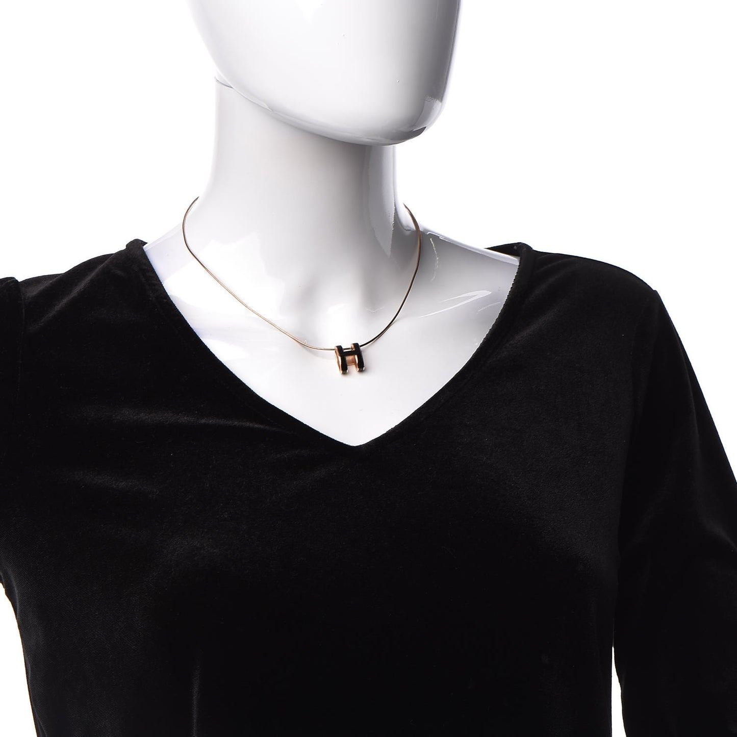 Lacquered Rose Gold Pop H Pendant Necklace Black