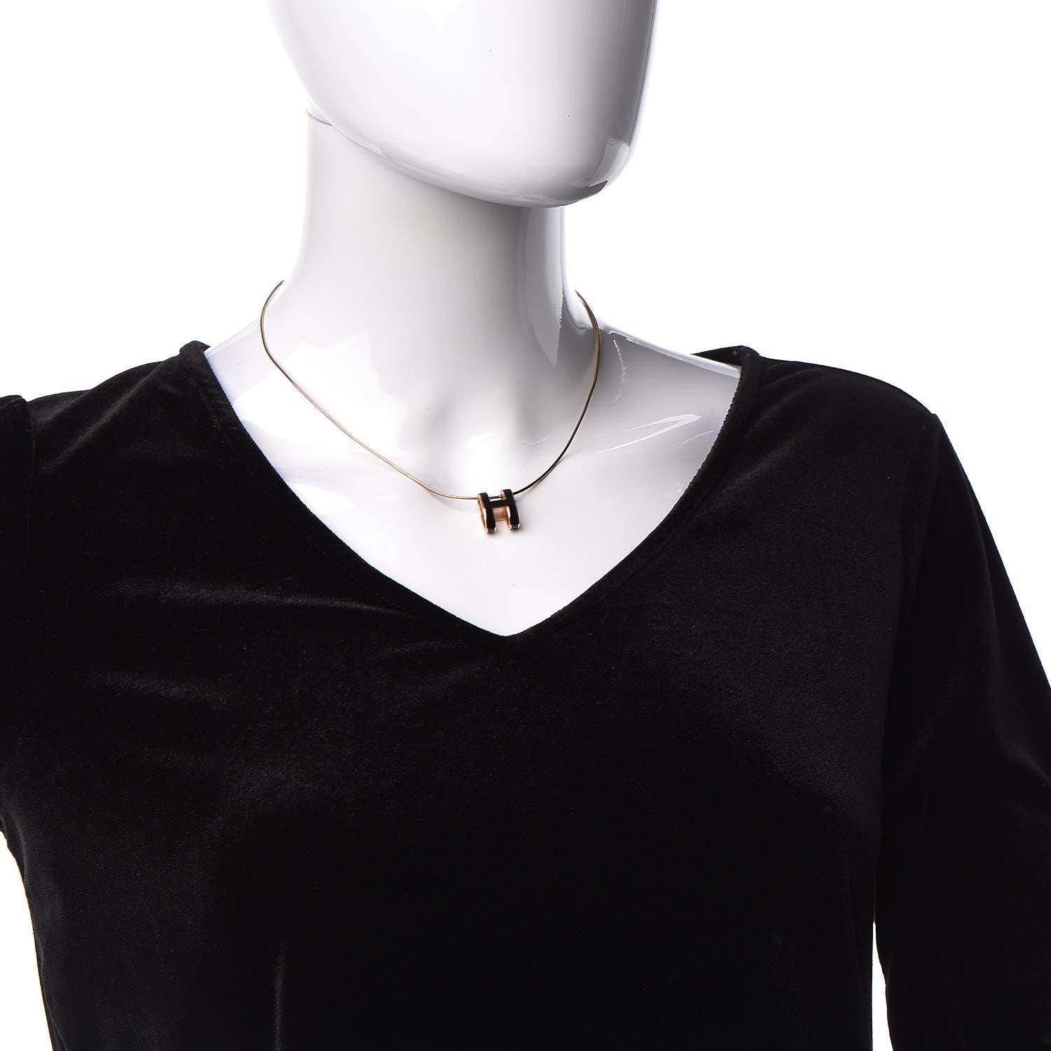 Hermes Lacquered Rose Gold Pop H Pendant Necklace Black 2 of 5