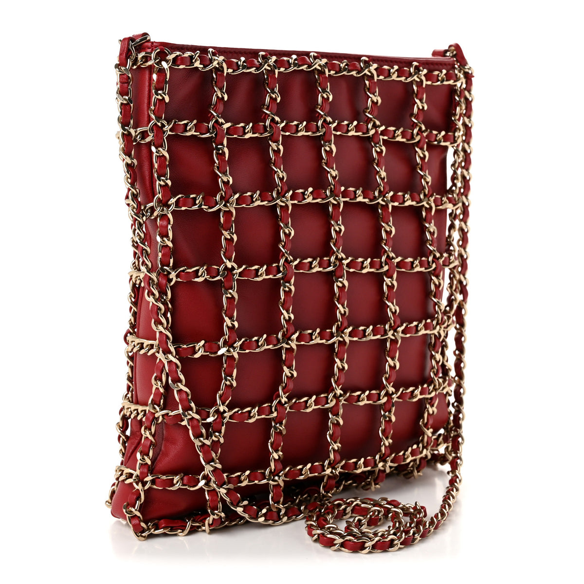 Lambskin Shopping Chain Tote Red