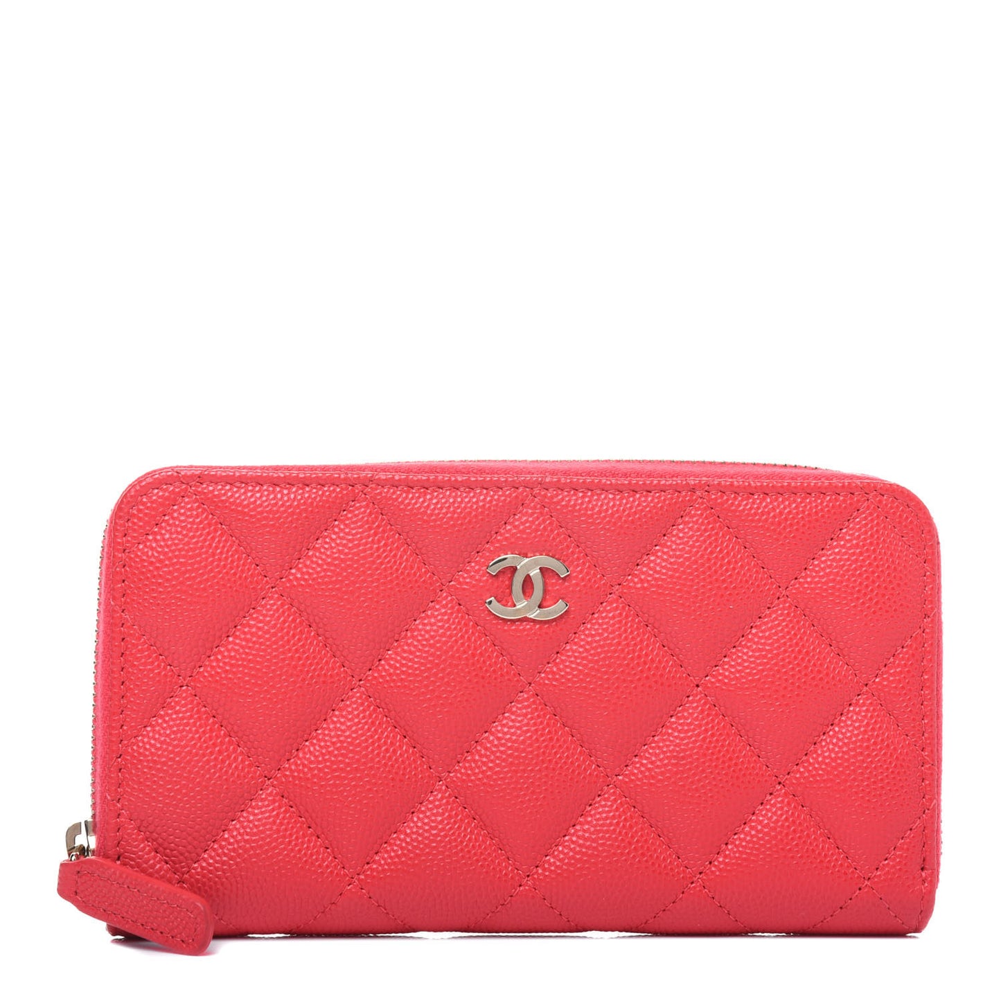 Caviar Quilted Small Gusset Zip Around Wallet Red