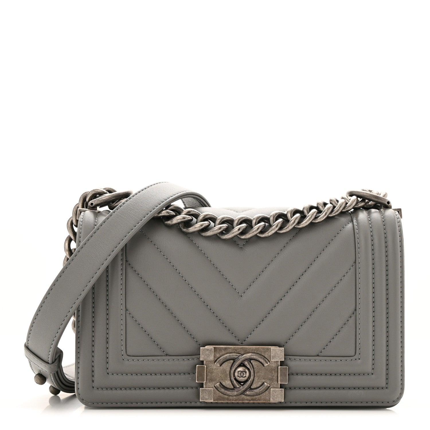 Chanel Calfskin Chevron Quilted Small Boy Flap Grey 1 of 12