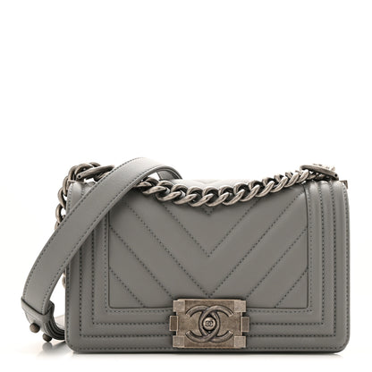 Chanel Calfskin Chevron Quilted Small Boy Flap Grey 1 of 12