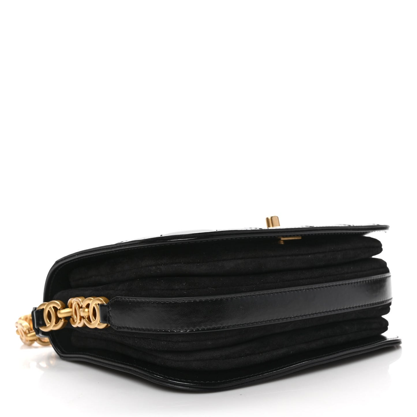 Shiny Calfskin Quilted Suede Goatskin Messenger Black