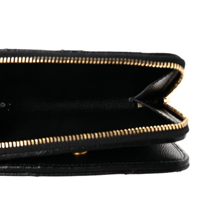 Saint Laurent Grain De Poudre Matelasse Chevron Monogram Compact Zip Around Wallet Black 5 of 9