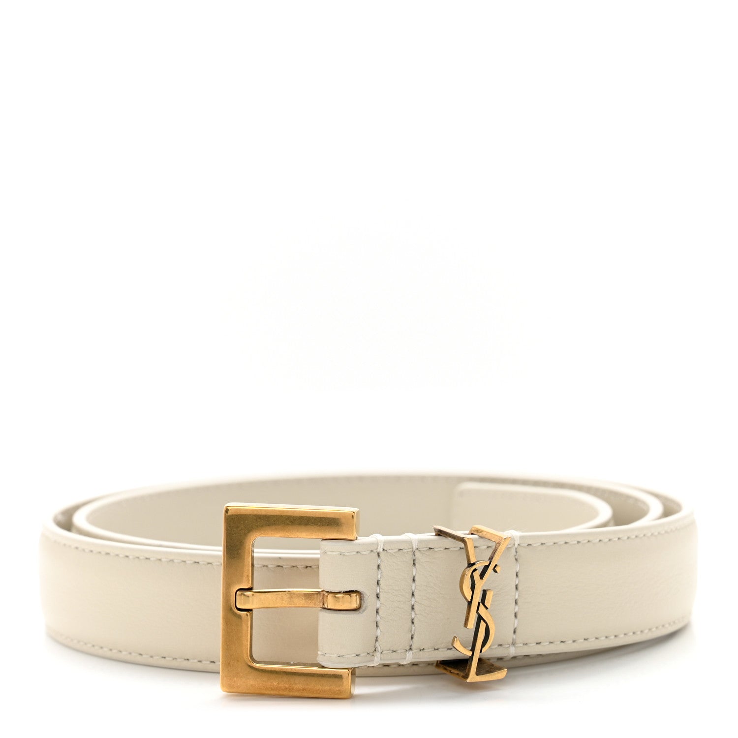 Saint Laurent Smooth Calfskin Monogram Square Buckle Belt 70 28 White 1 of 6