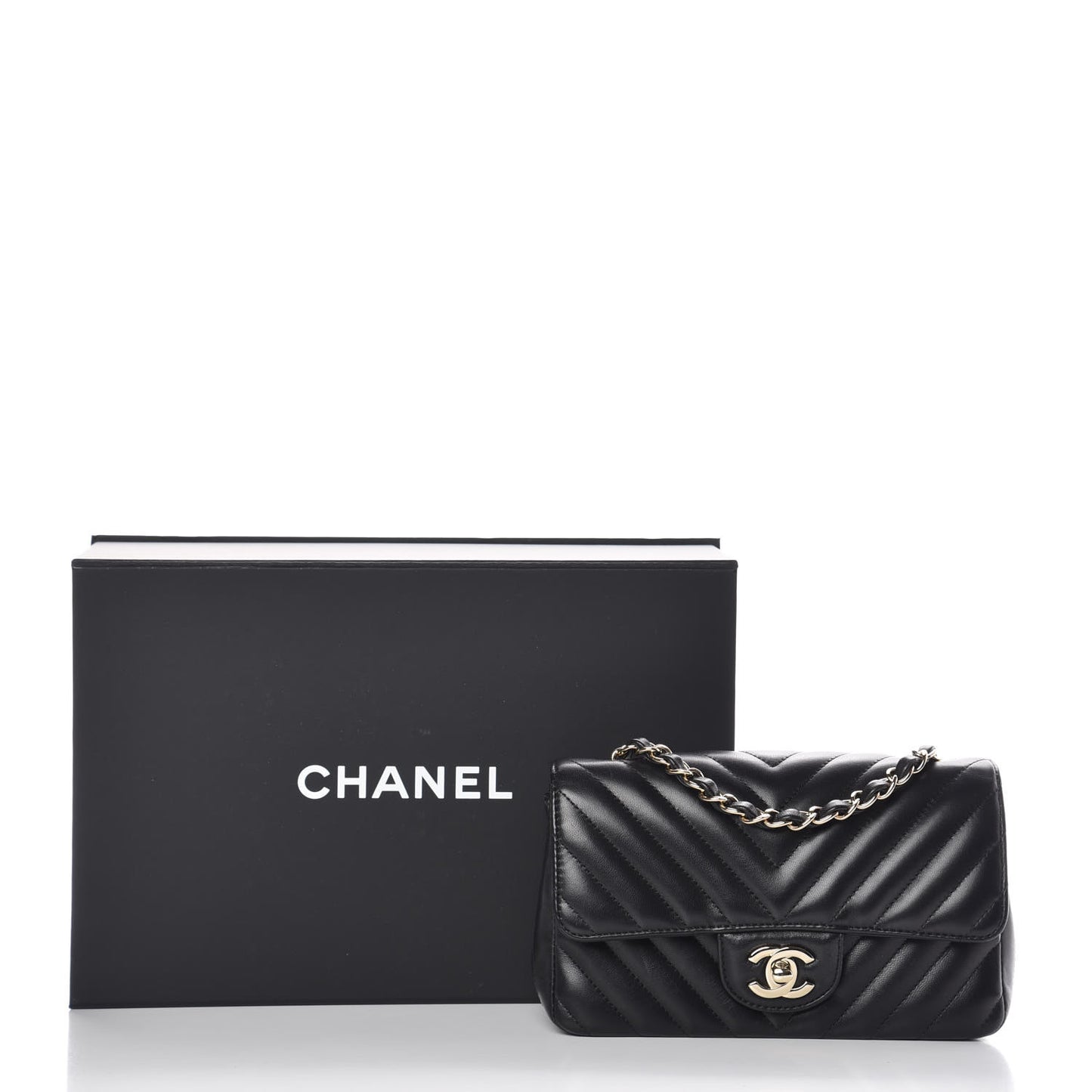 Lambskin Chevron Quilted Mini Rectangular Flap Black