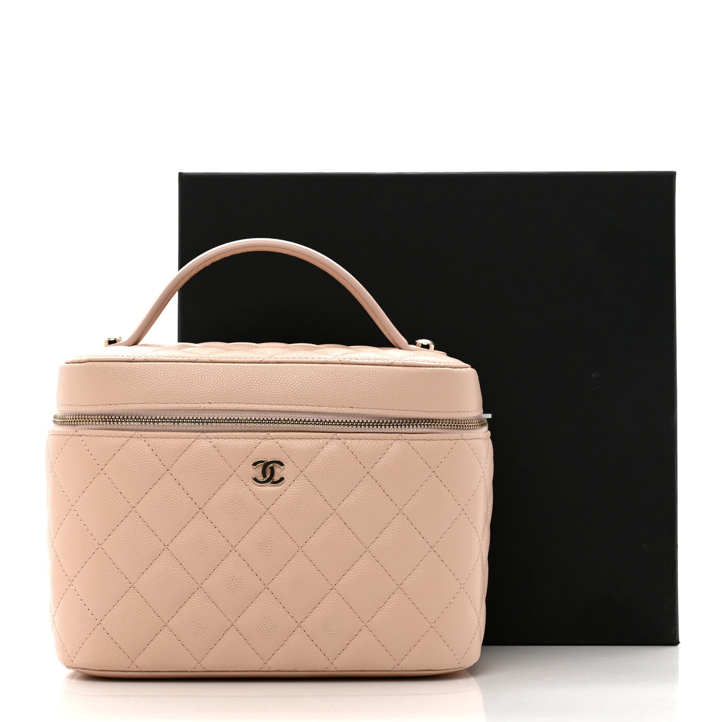Caviar Quilted Large Vanity Pouch Light Beige
