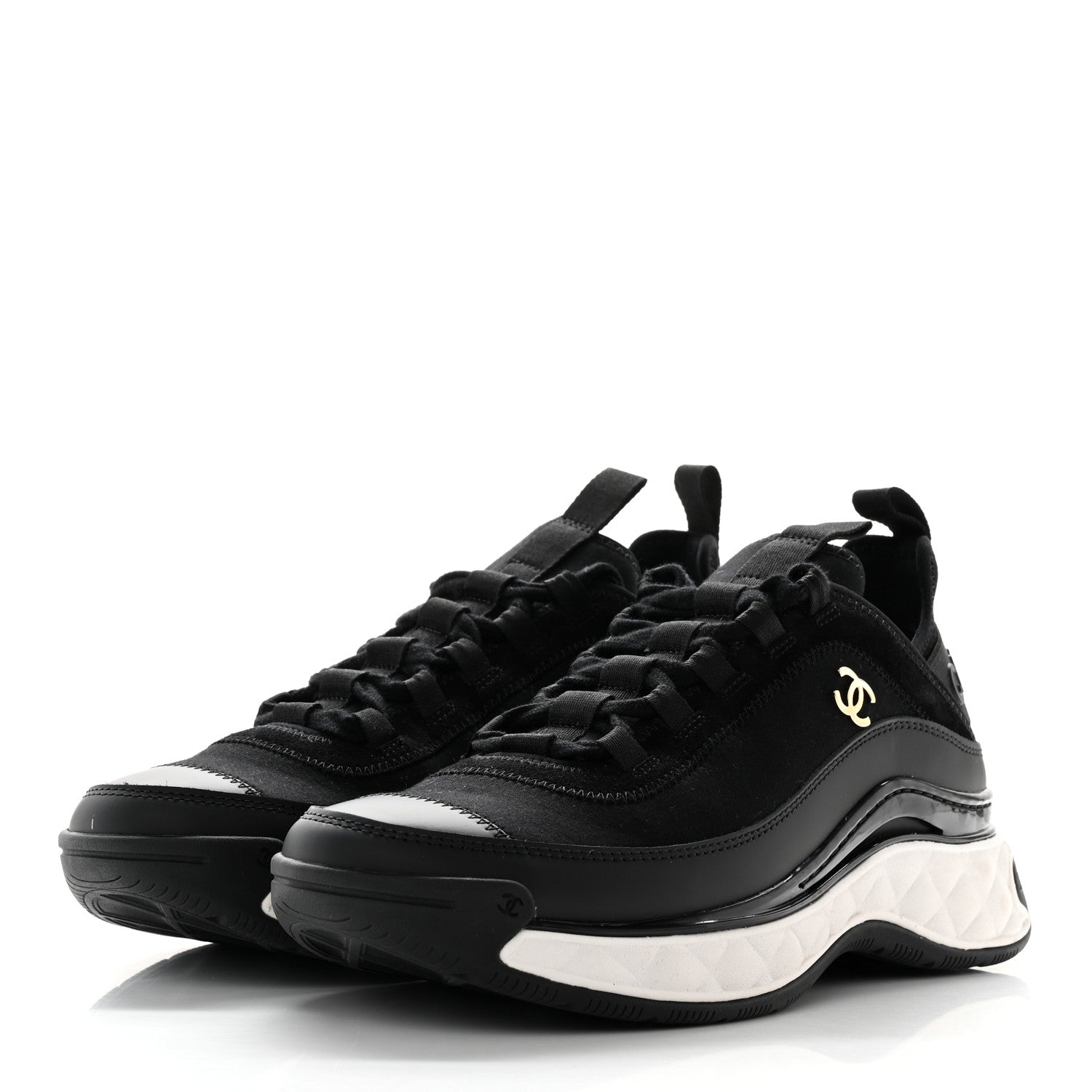 Chanel Velvet Calfskin Mixed Fibers CC Sneakers 38 Black 3 of 13