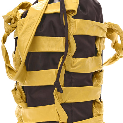 Bottega Veneta Nylon Calfskin Woven BV Tape Bucket Bag Brown Yellow 7 of 10