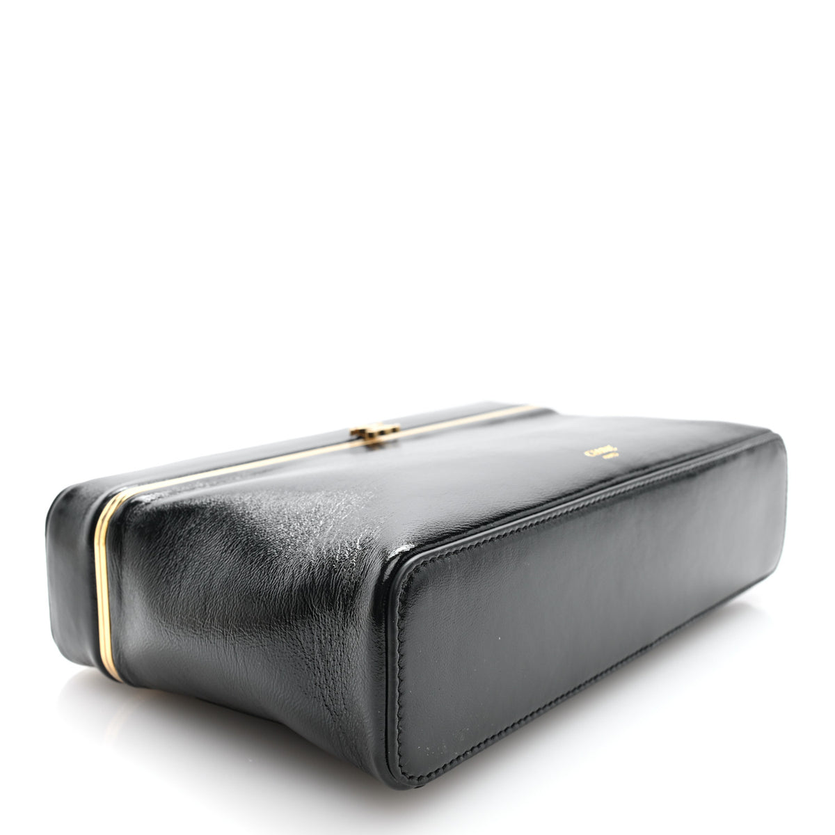 Glossy Lambskin Vanity Frame Rectangle Bag Black