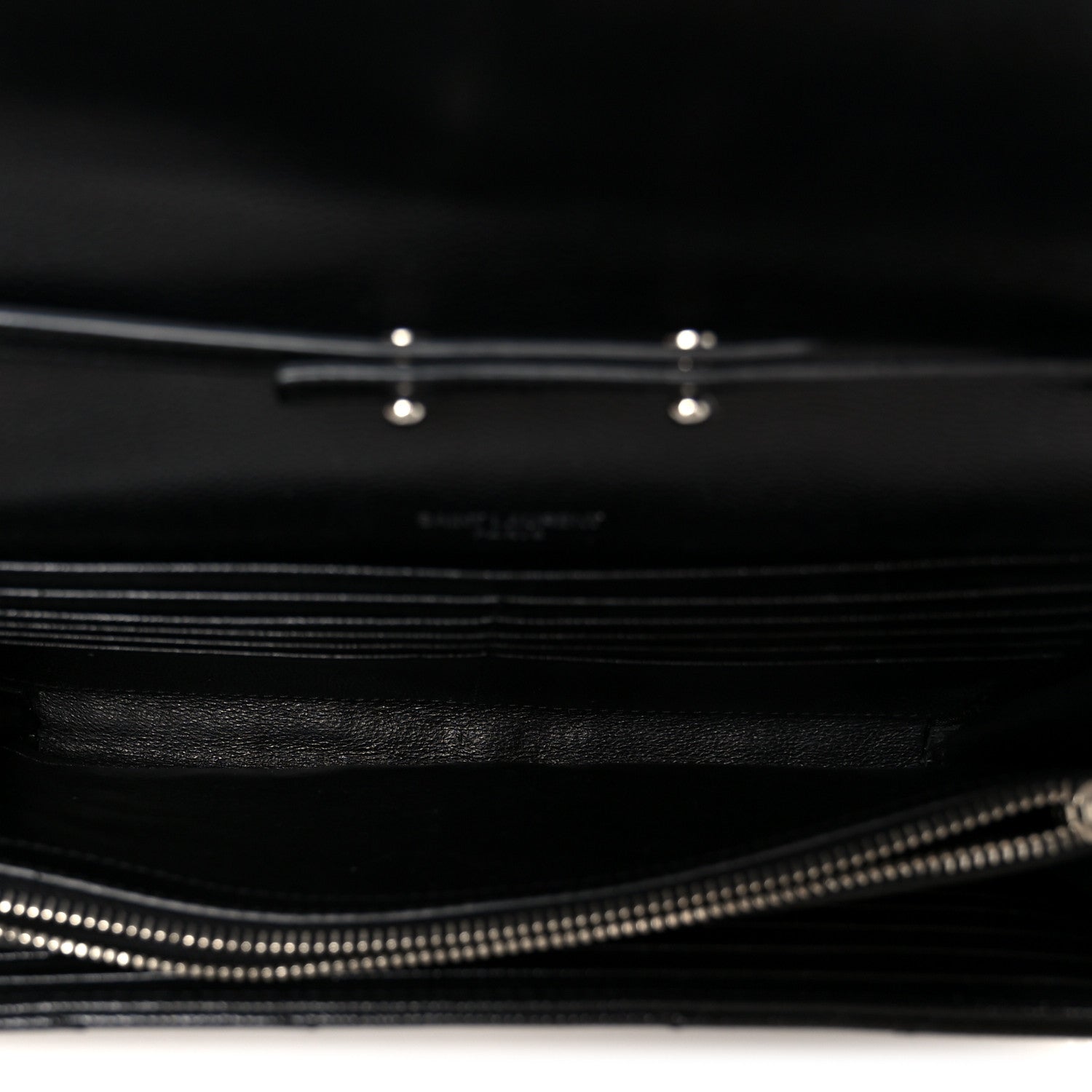 Saint Laurent Grain De Poudre Matelasse Chevron Monogram Chain Wallet Black 5 of 10