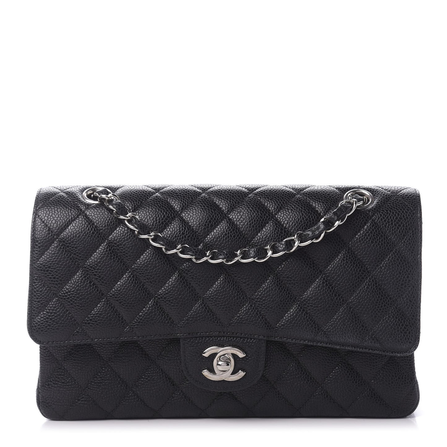Caviar Quilted Medium Double Flap Black