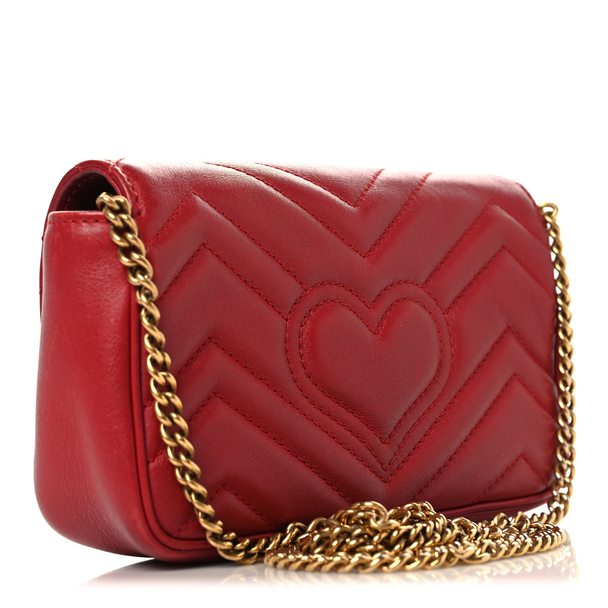 Gucci Calfskin Matelasse Super Mini GG Marmont Shoulder Bag Hibiscus Red 3 of 14