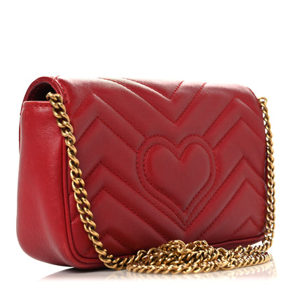 Gucci Calfskin Matelasse Super Mini GG Marmont Shoulder Bag Hibiscus Red 3 of 14