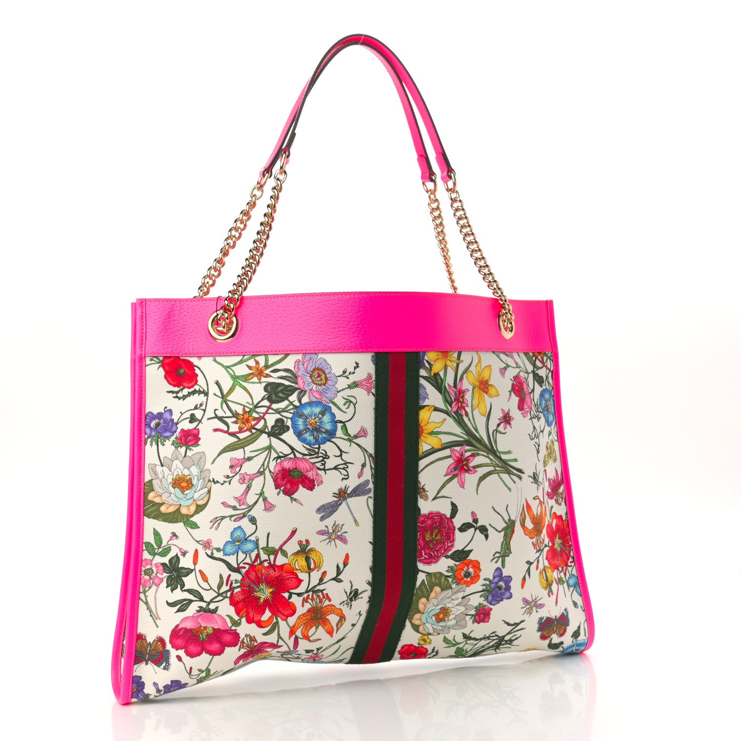 Canvas Flora Large Rajah Chain Tote White Multicolor Fuxia Fluo