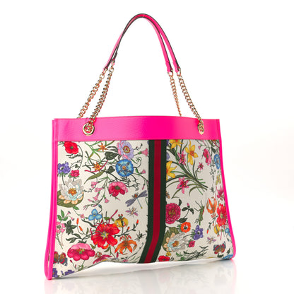 Gucci Canvas Flora Large Rajah Chain Tote White Multicolor Fuxia Fluo 4 of 11