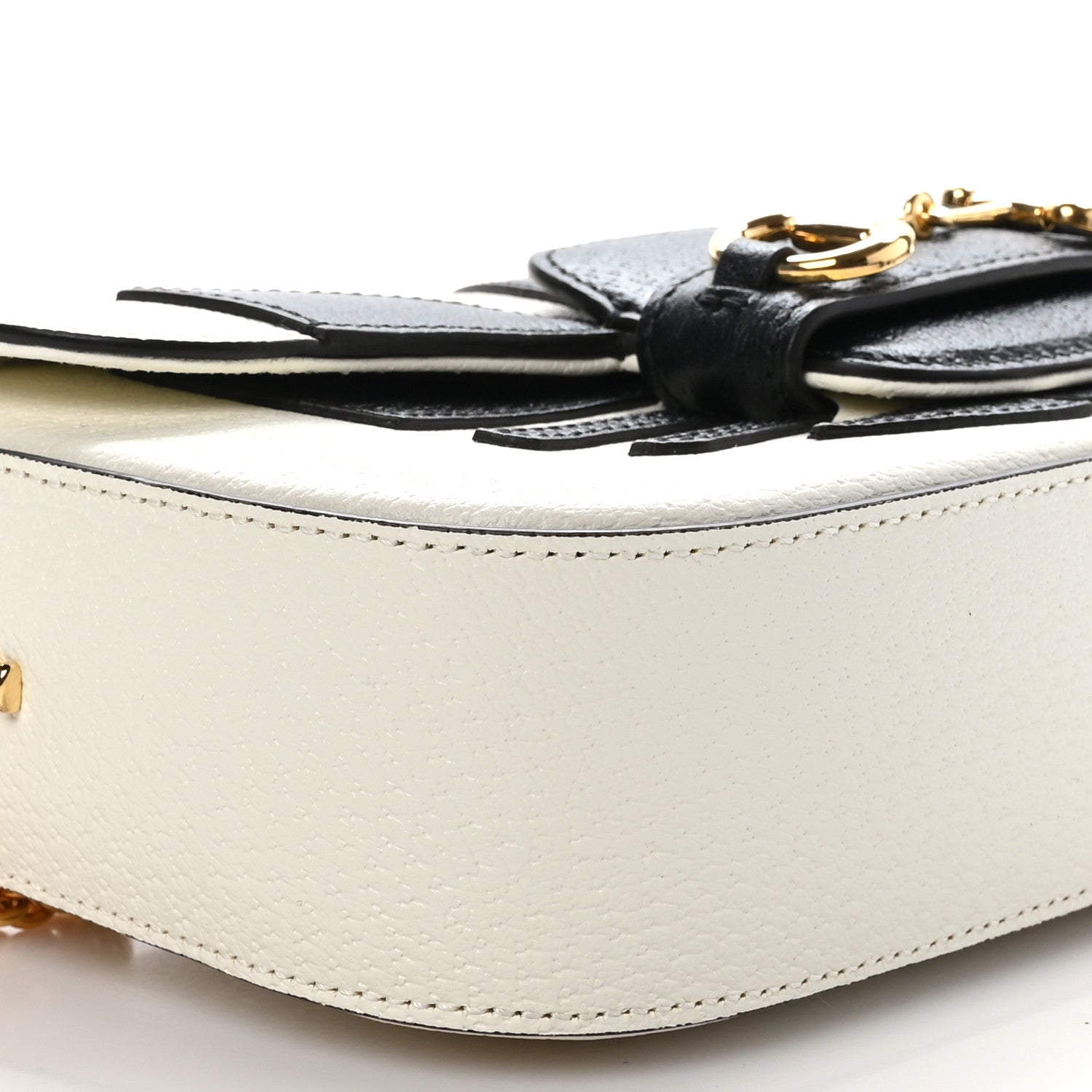 Gucci X ADIDAS Textured Dollar Calfskin Web Trefoil Mini Horsebit 1955 Shoulder Bag Off White Black 9 of 10