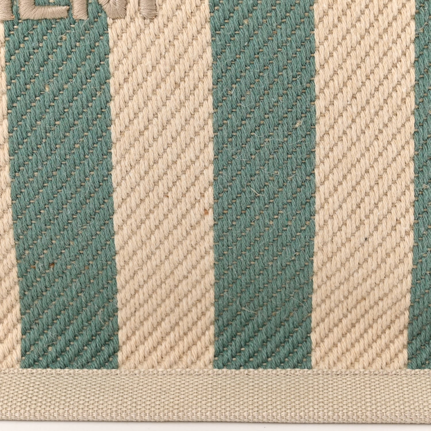 Saint Laurent Cotton Linen Calfskin Striped Rive Gauche Tote Water Green 12 of 12