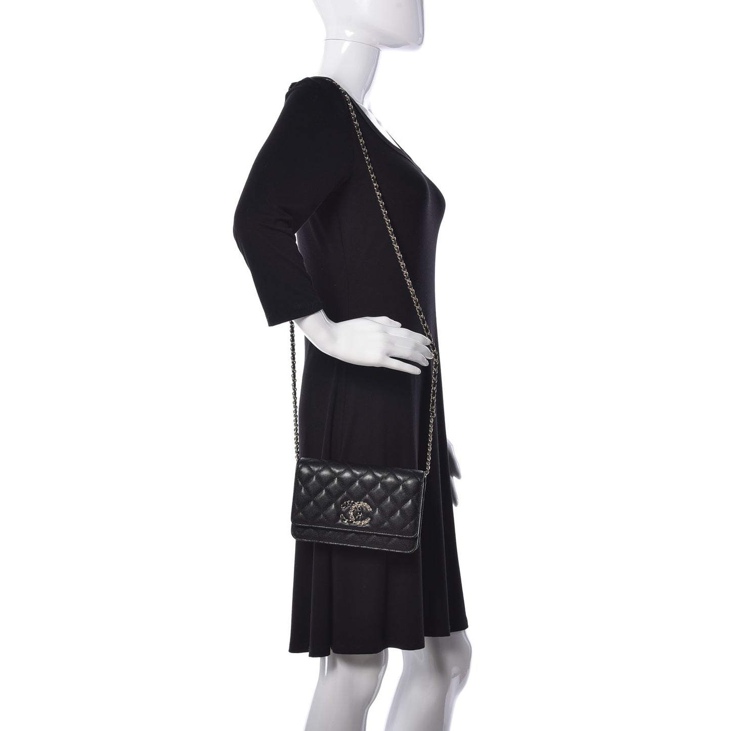 Caviar Quilted French New Wave Chain CC Wallet On Chain WOC Black