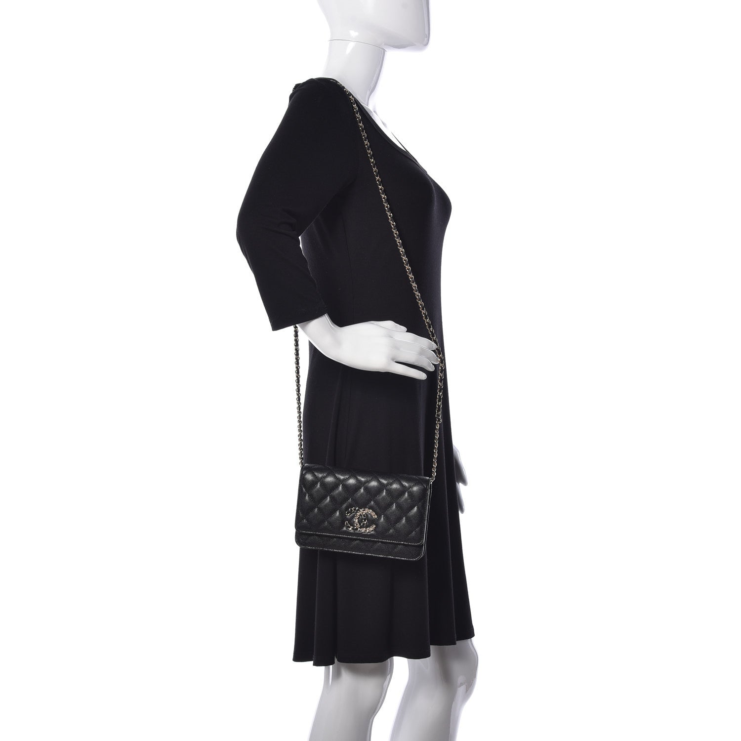 Chanel Caviar Quilted French New Wave Chain CC Wallet On Chain WOC Black 2 of 9