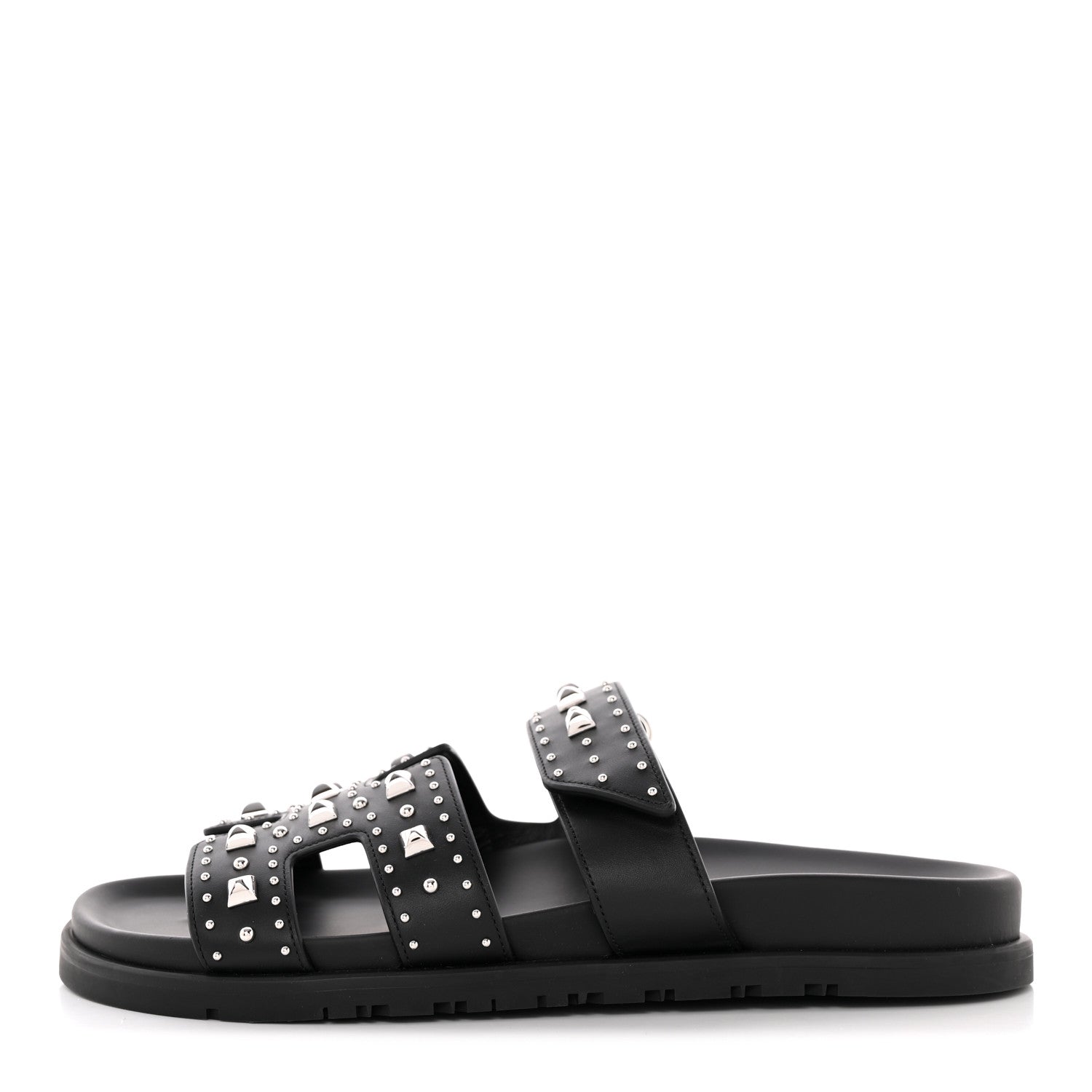 Hermes Calfskin Studded Womens Chypre Sandals 39.5 Black 1 of 8