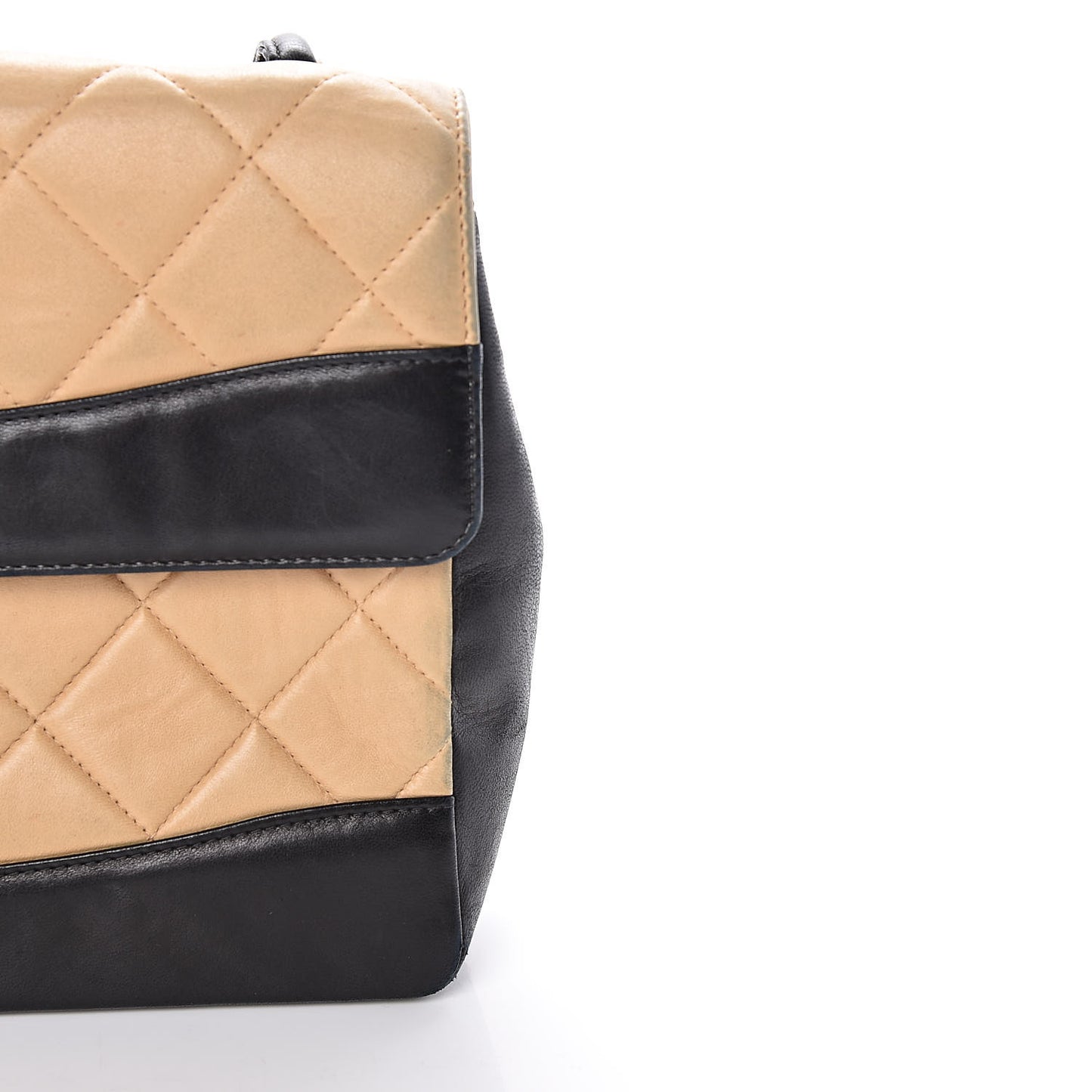 Lambskin Quilted Medium Single Flap Beige Black