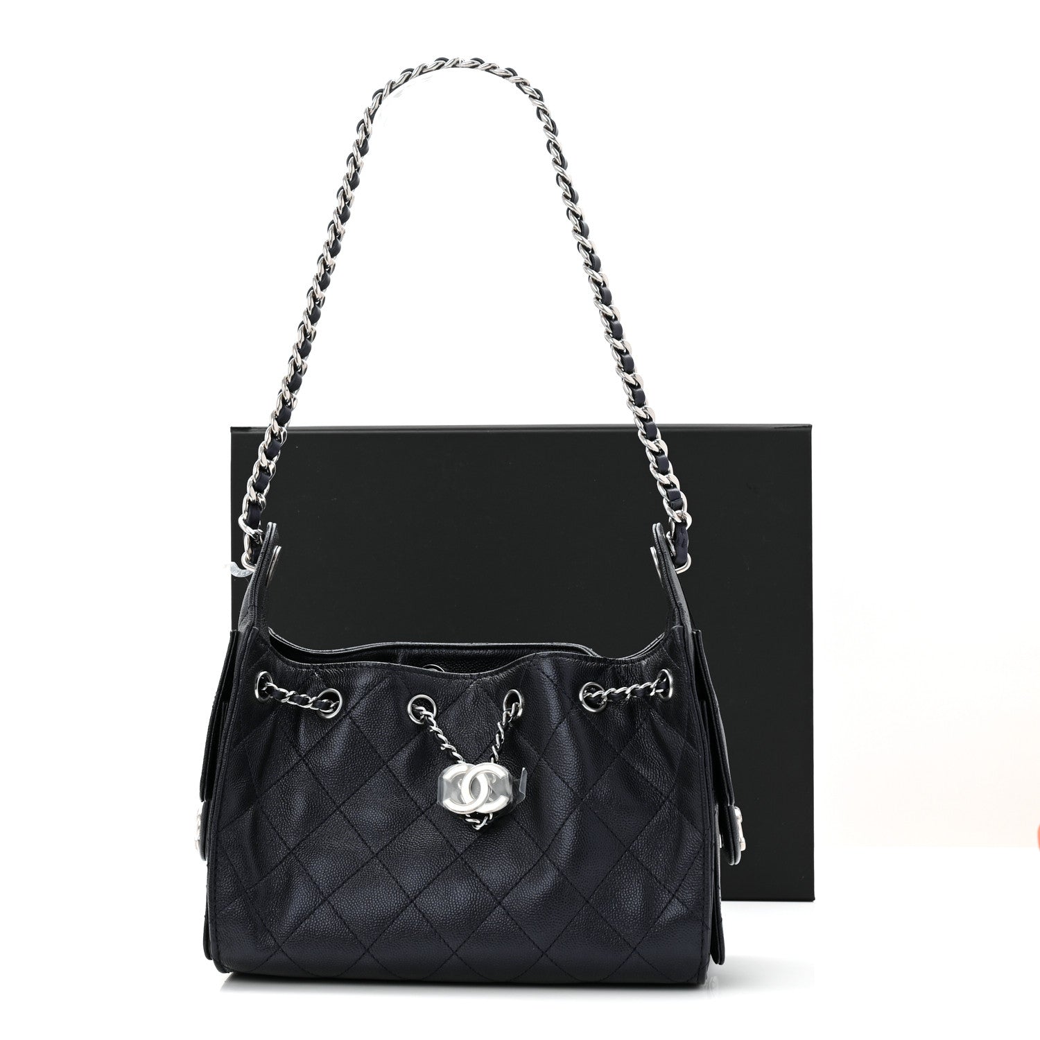 Chanel Metallic Caviar Quilted Mini Chanel 25 Handbag Dark Blue 11 of 11