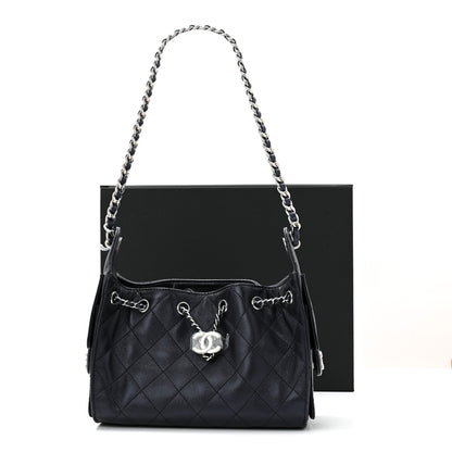 Chanel Metallic Caviar Quilted Mini Chanel 25 Handbag Dark Blue 11 of 11