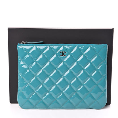 Chanel Patent Calfskin Quilted Medium Cosmetic Case Blue 8 of 8