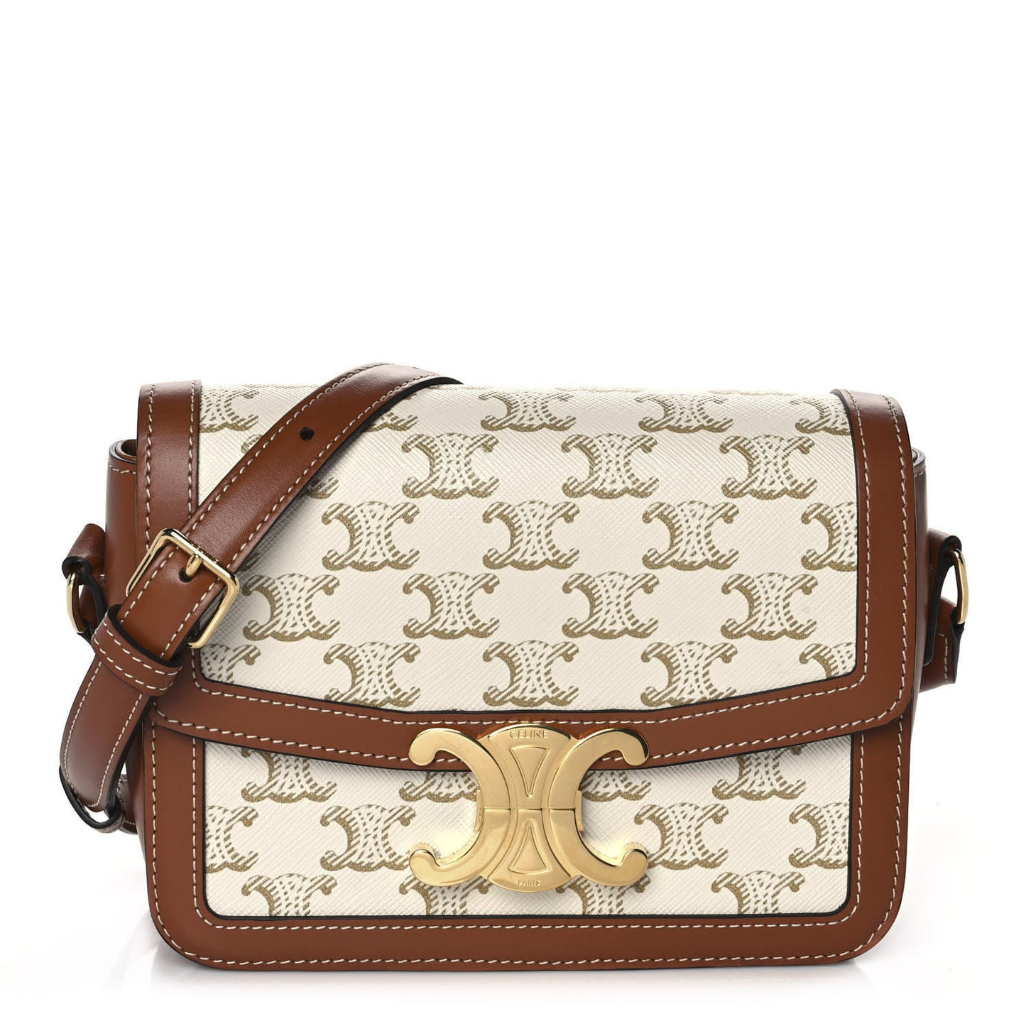 Calfskin Triomphe Canvas Teen Triomphe Bag White