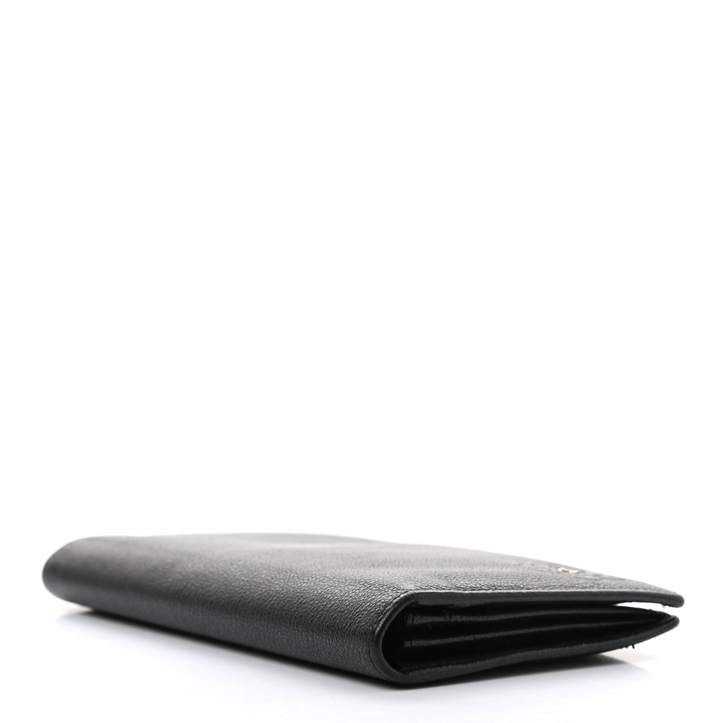 Goatskin Camellia Embossed Yen Wallet Black