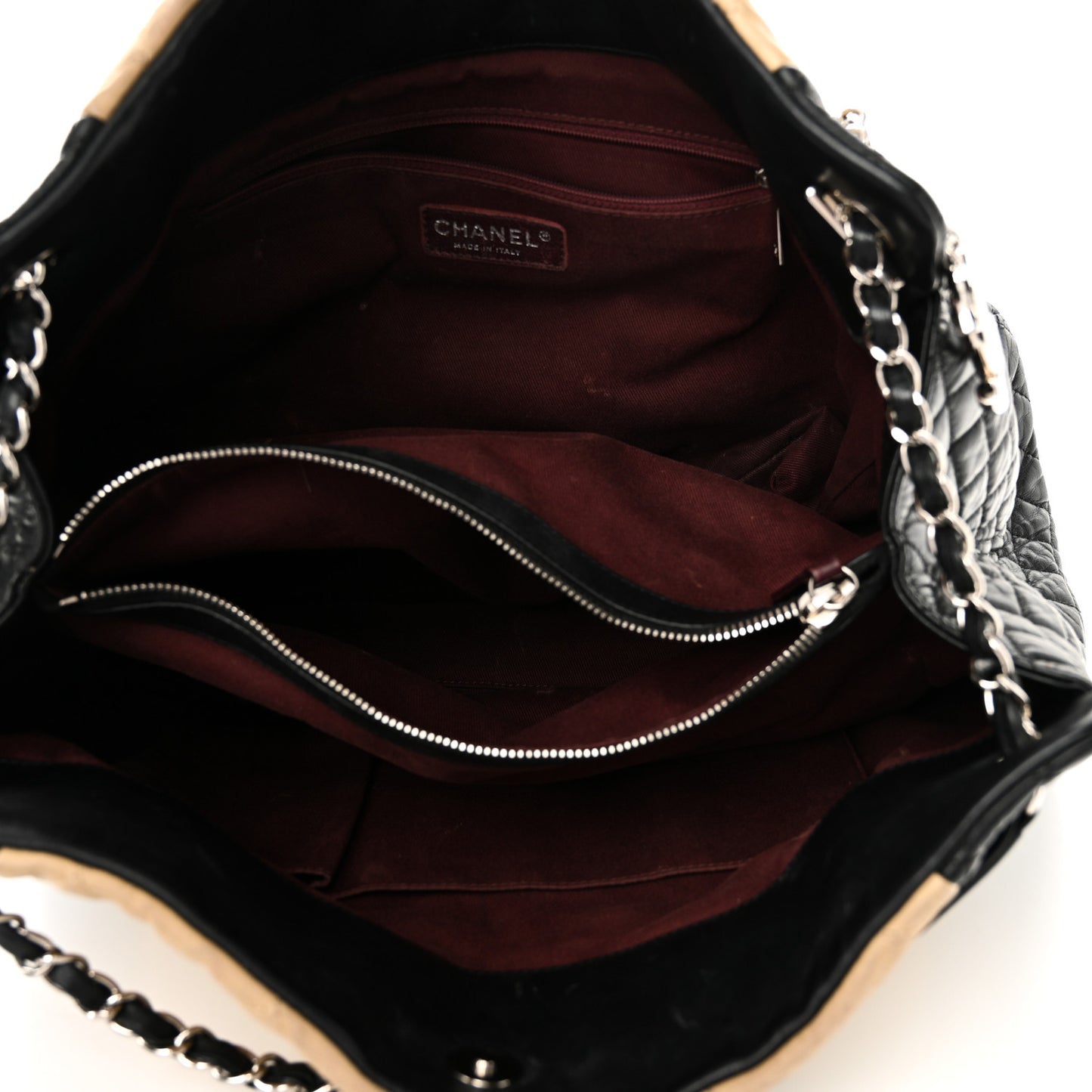 Lambskin Quilted Large CC Shopping Tote Black Rose Clair