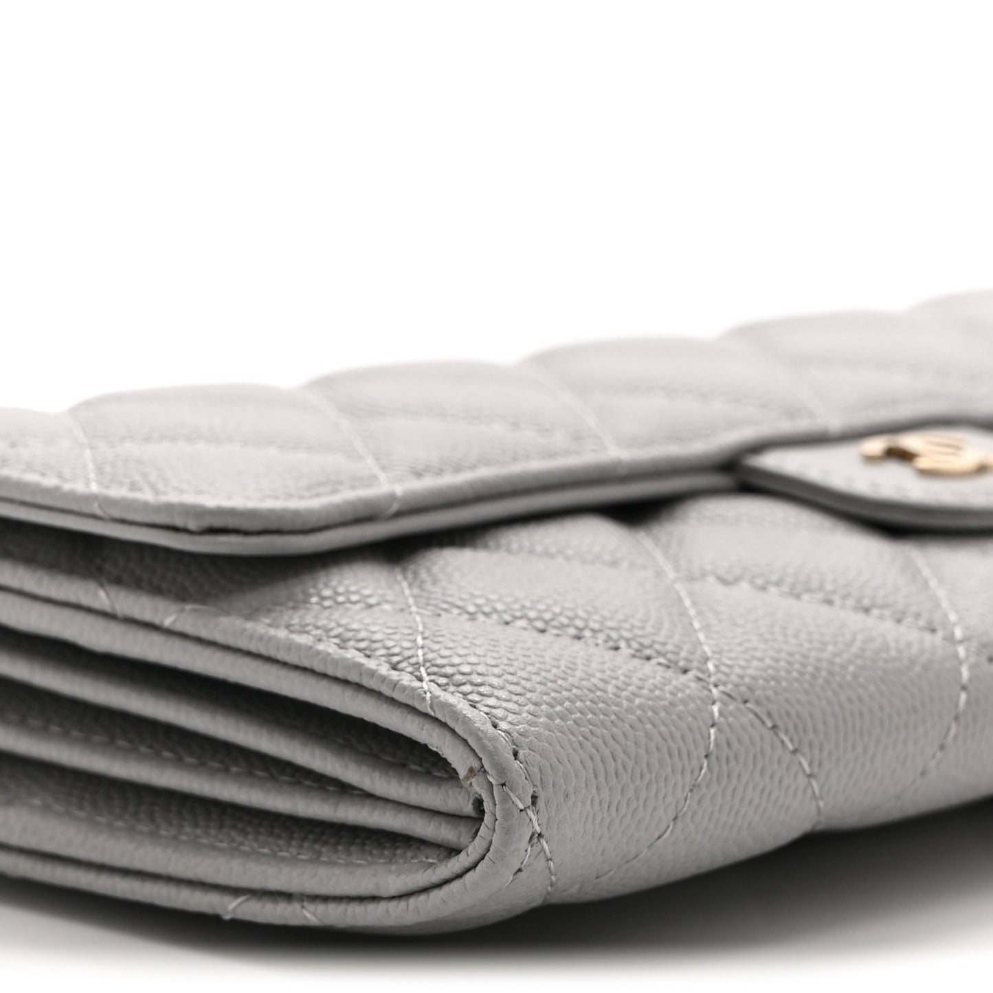 Caviar Quilted Large Gusset Flap Wallet Grey