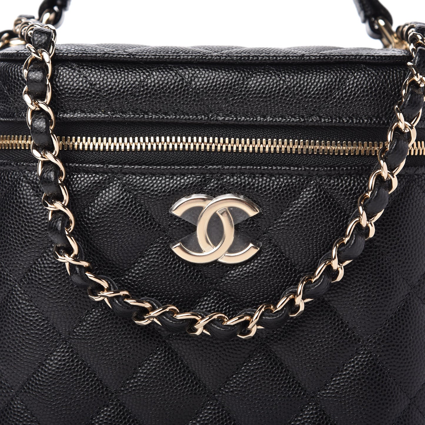 Caviar Quilted Small Top Handle Vanity Case With Chain Black