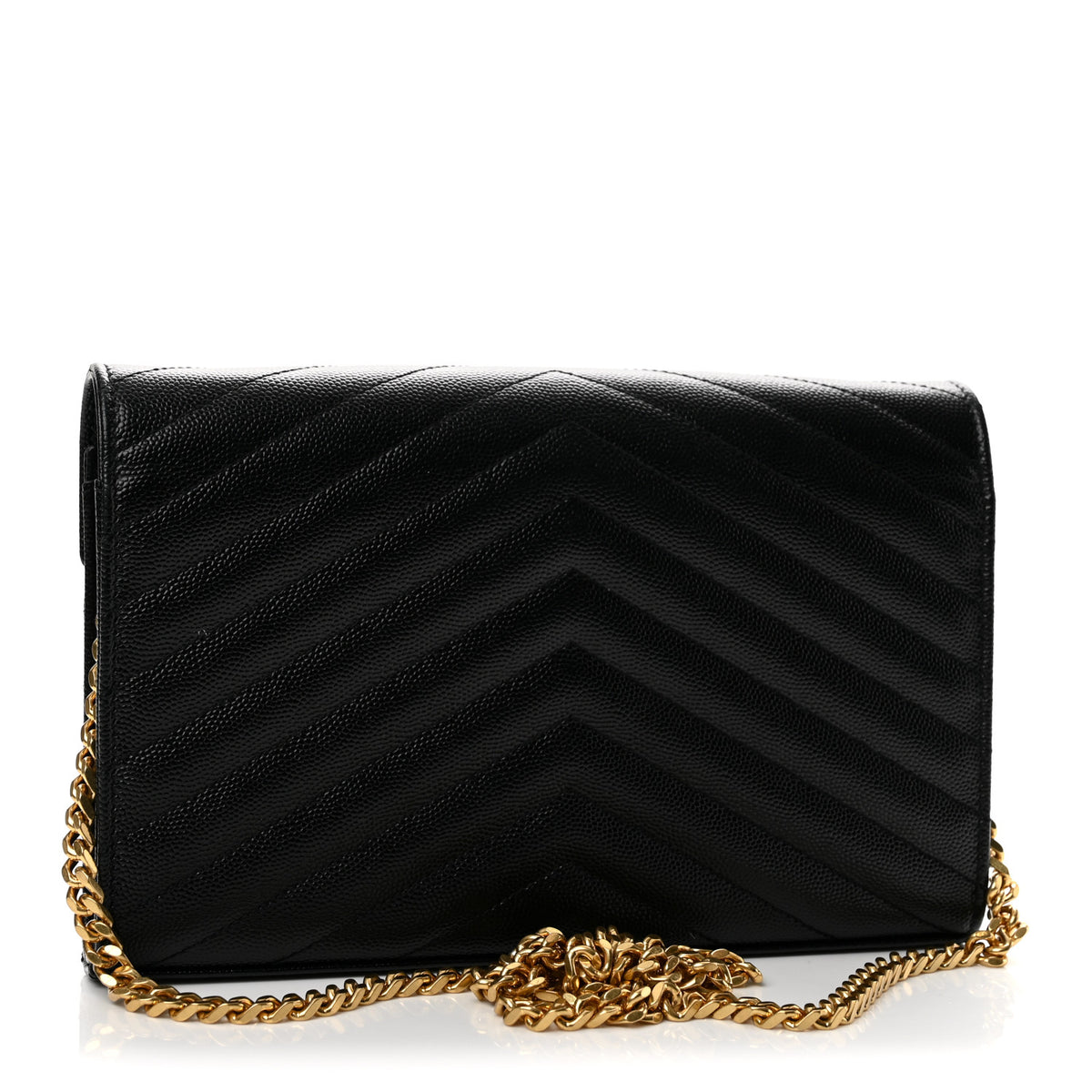 Saint Laurent Grain De Poudre Matelasse Chevron Monogram Envelope Chain Wallet Black 3 of 12