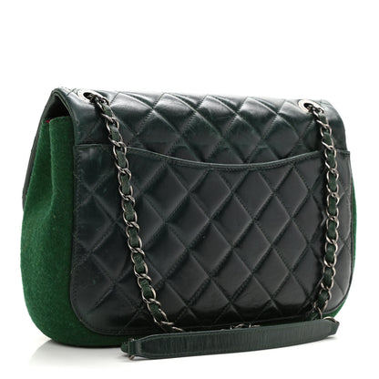 Chanel Felt Glazed Calfskin Quilted Edelweiss Flower Flap Dark Green 3 of 12
