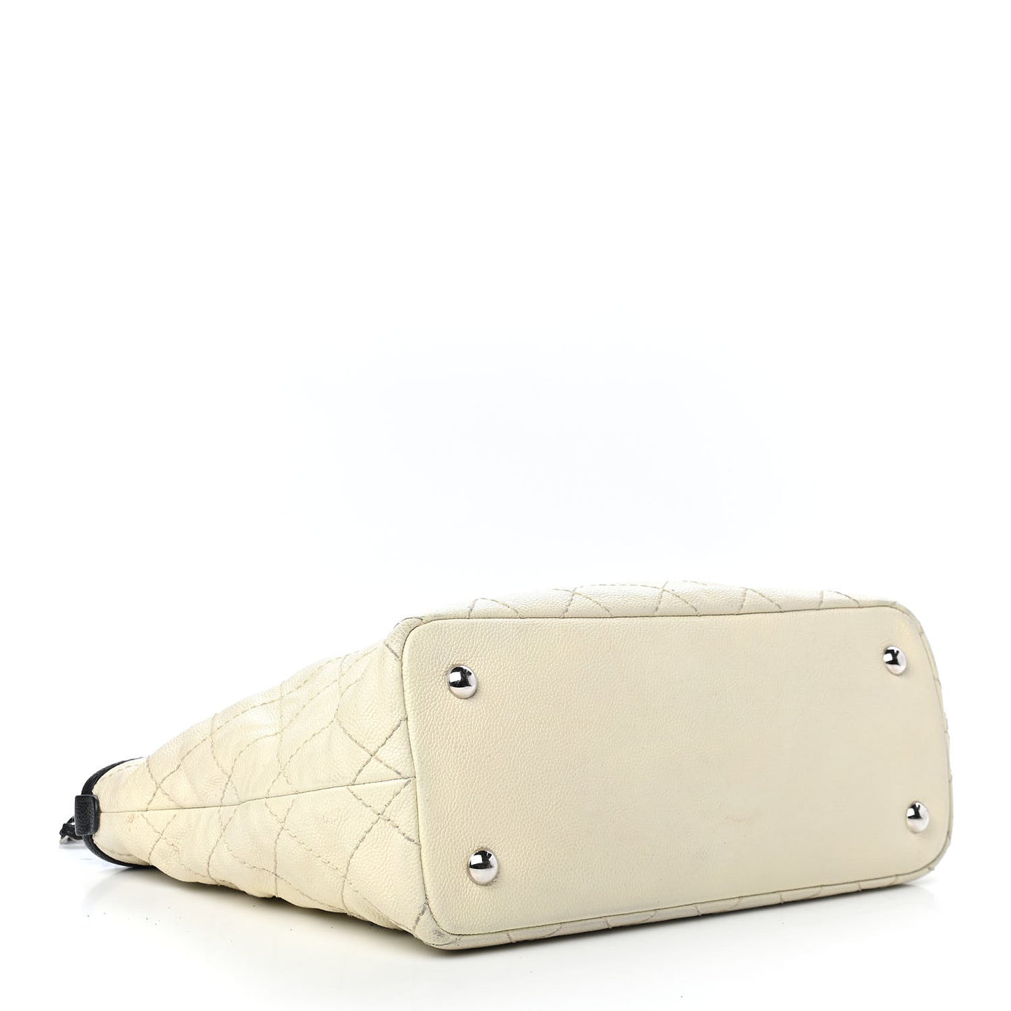 Grained Calfskin Quilted Small Daily Tote Dark White Black